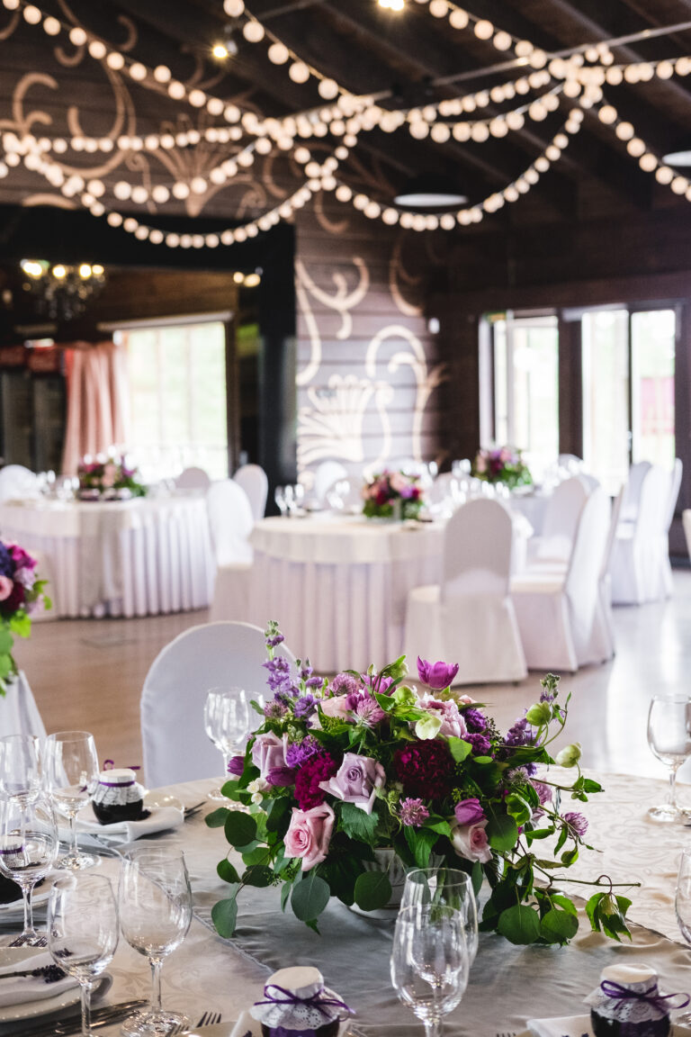 Dining table setting at Provence style, with jam jar and lavender